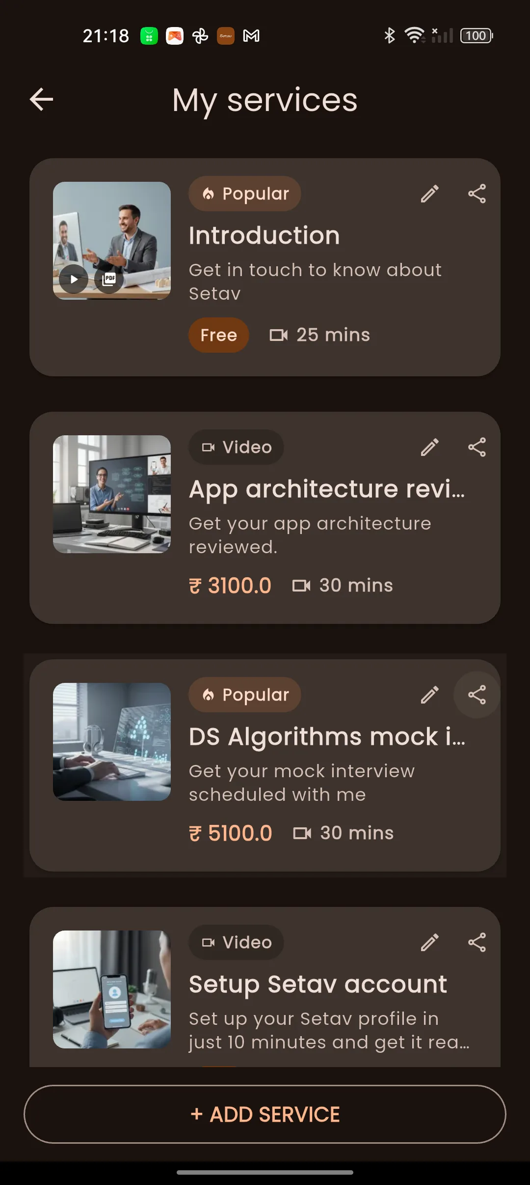 List your services in the Setav app