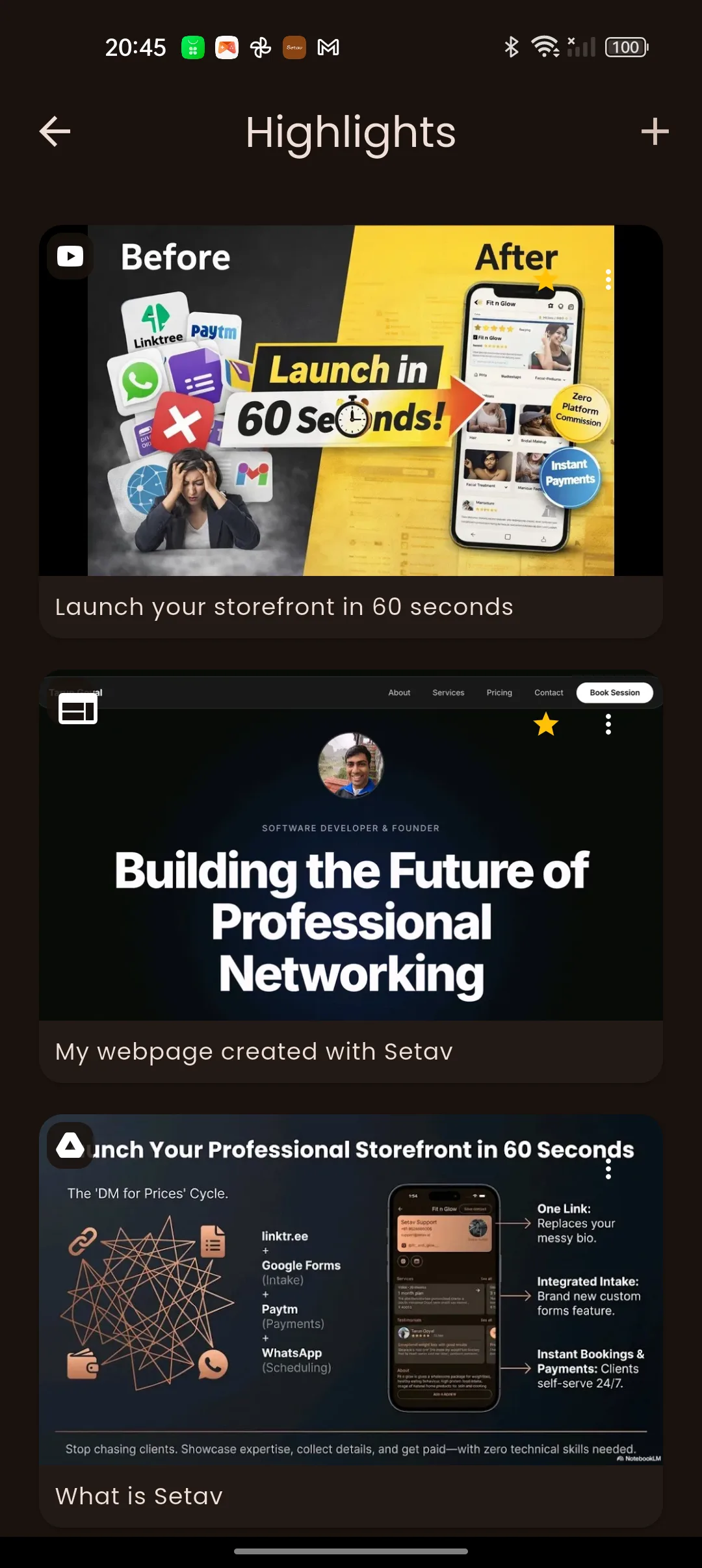 Add your highlights in the Setav app