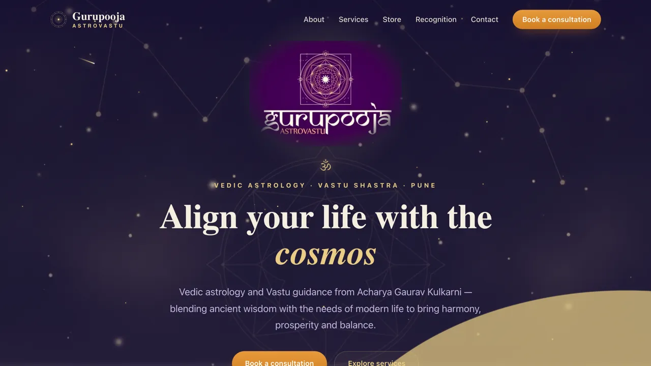 Gurupooja Astrovastu's storefront for Vedic astrology and Vastu consultations with Acharya Gaurav Kulkarni