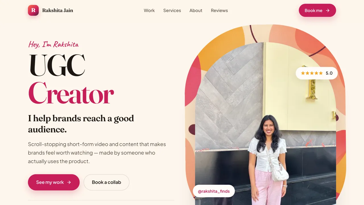 Rakshita Jain's storefront for her UGC content and brand collaboration bookings