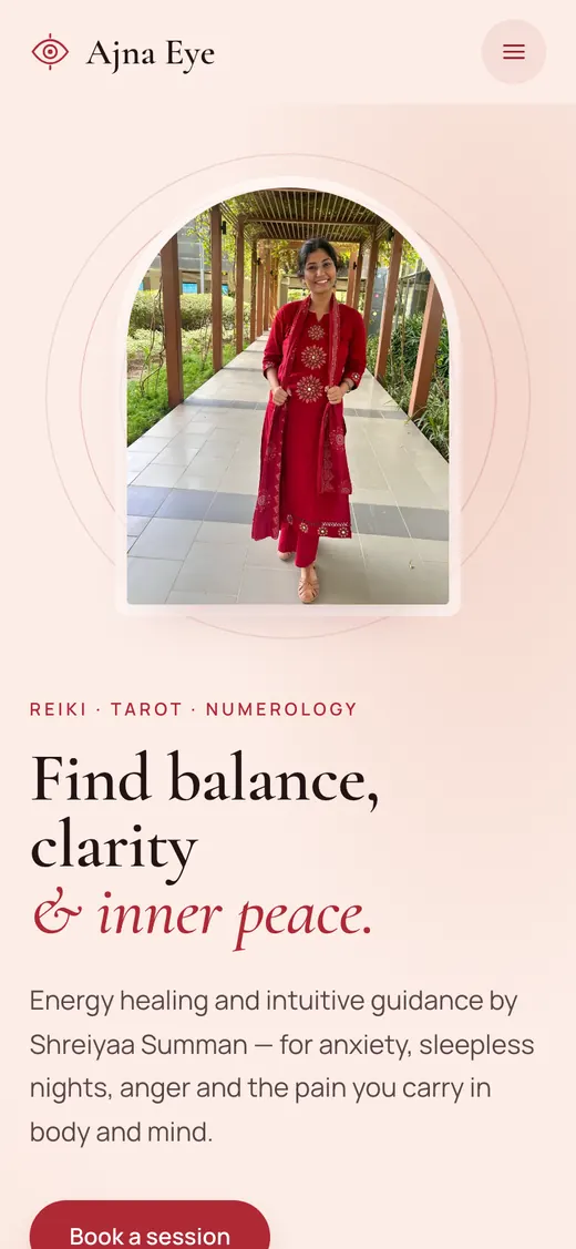 Ajna Eye's live Setav website for Reiki healing, tarot and numerology, taking online bookings and payments